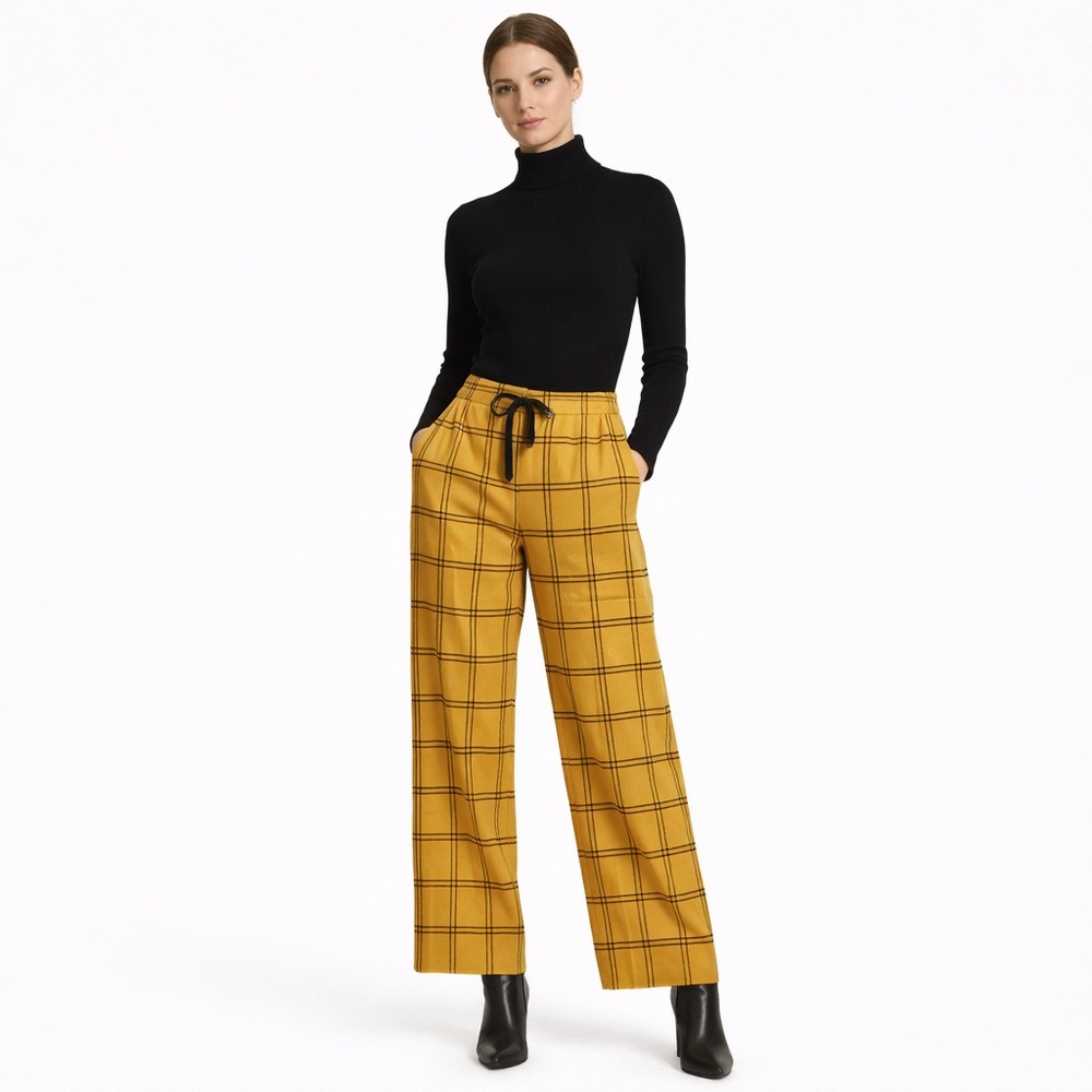 PT Torino “Erika” Mustard Plaid Wool Blend Pants Size 38 (us - small)